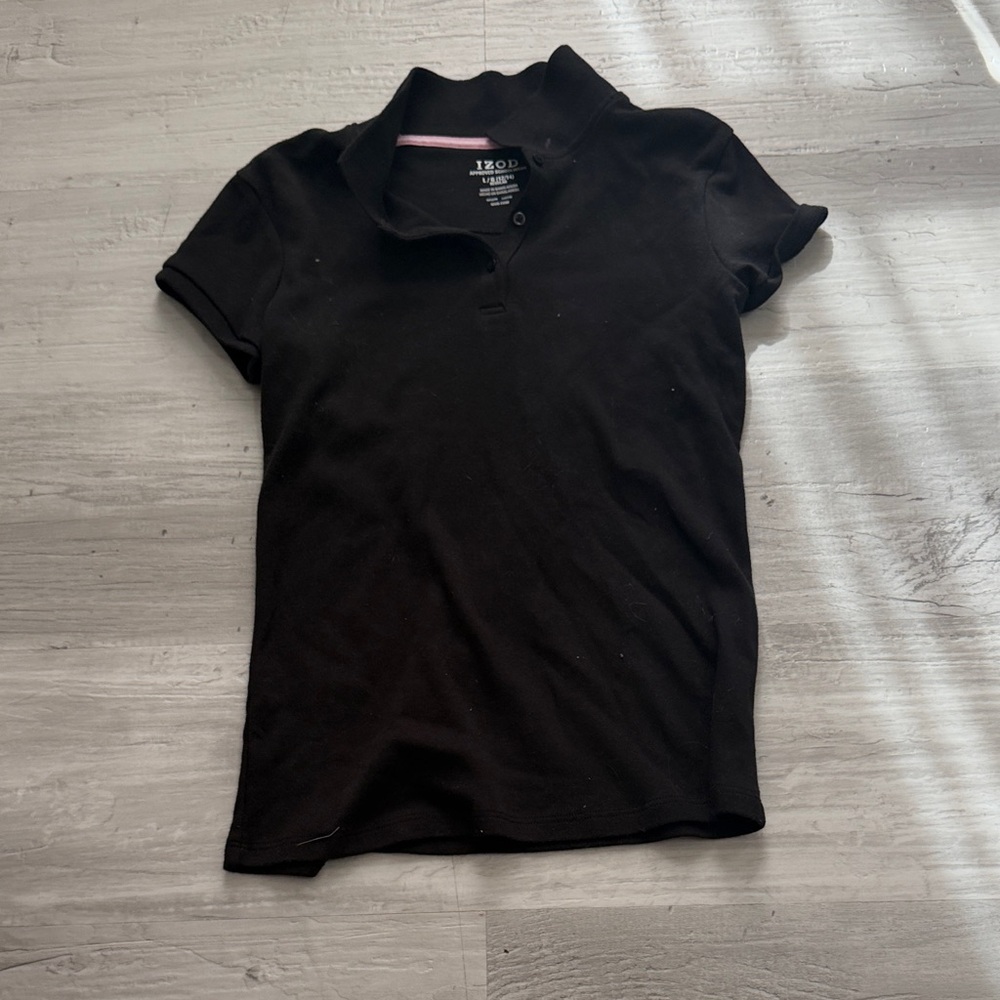 Izod Black Women's Short-Sleeve Polo Crop Top